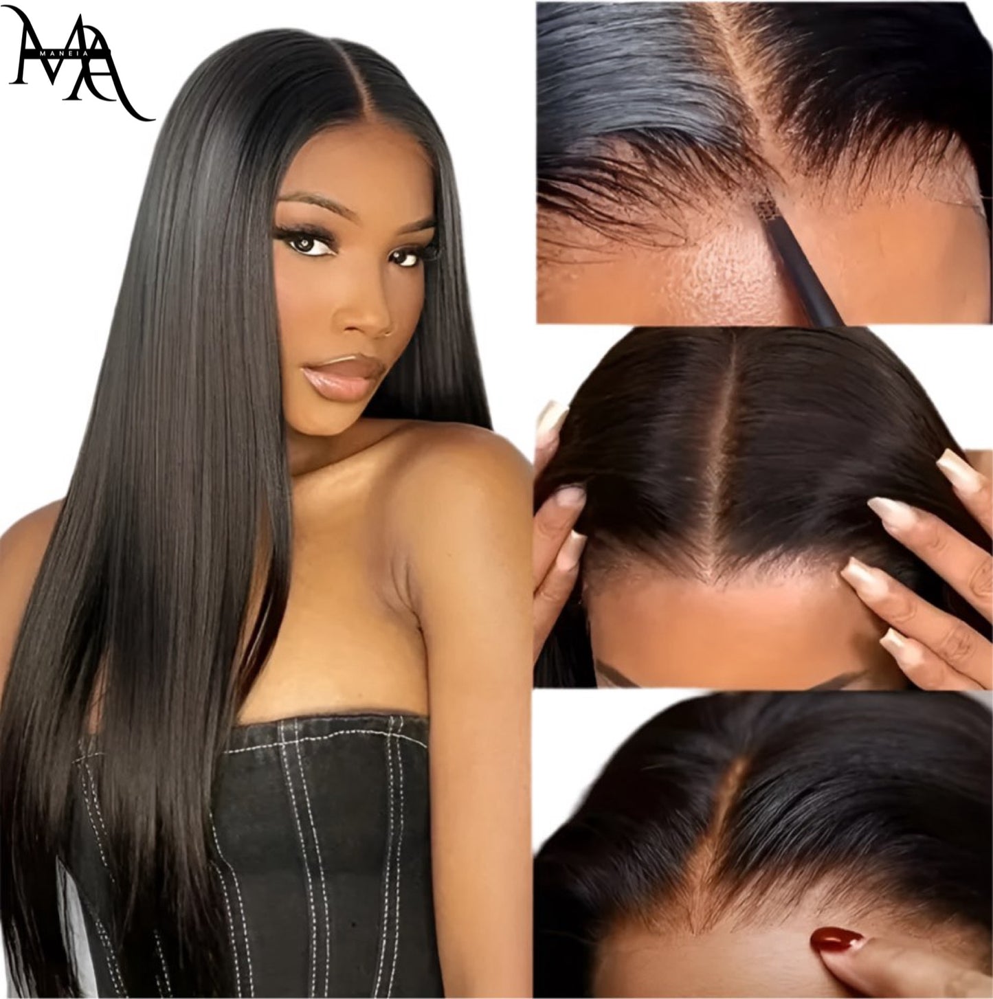 Glueless Bone Straight HD Lace Front Wig – Pre-Plucked Human Hair