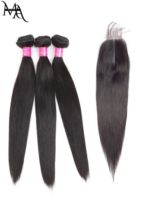 Brazilian Straight Human Hair Bundles With HD Closure With 2x6 Deep Closure