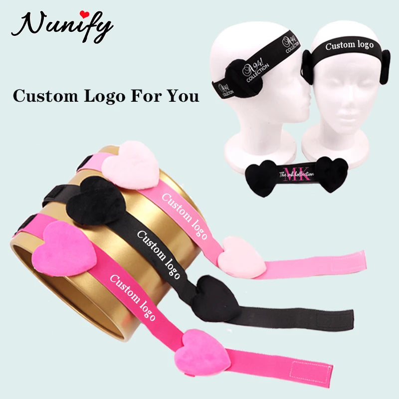 Custom Logo For Elastic Wig Band With Ear Muffs Lace Melting Band With Heart-Shaped Ear Protector Private Label Headband 10Pcs