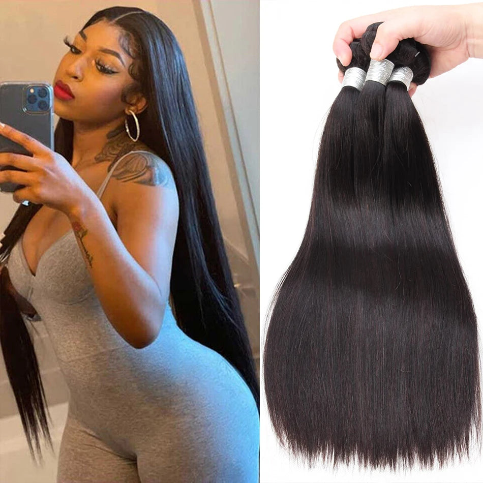 30 Inch Bone Straight Human Hair Weave Bundles 12 A Brazilian Natural Color 100% Remy Human Hair Extension 1 3 4 Bundles Weft