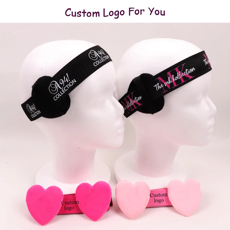 Custom Logo For Elastic Wig Band With Ear Muffs Lace Melting Band With Heart-Shaped Ear Protector Private Label Headband 10Pcs