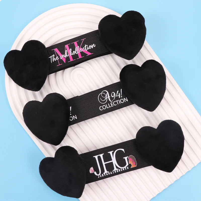 Custom Logo For Elastic Wig Band With Ear Muffs Lace Melting Band With Heart-Shaped Ear Protector Private Label Headband 10Pcs