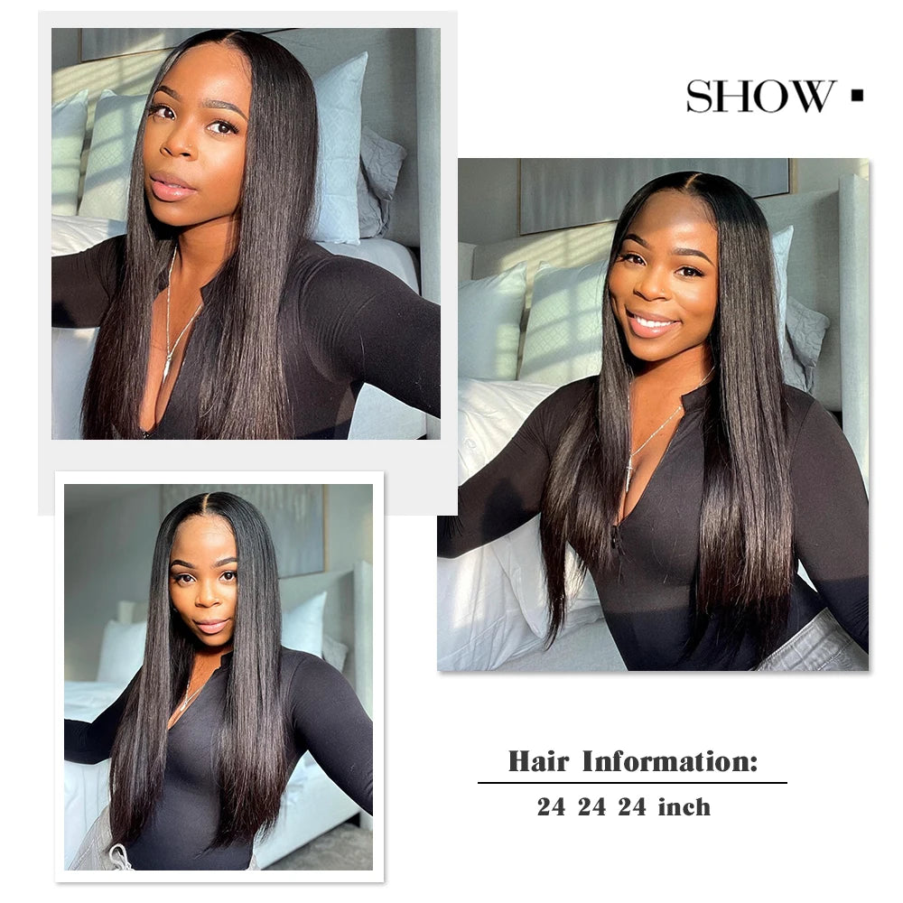 Megeen NEW 2X6 Transparent Real Hd Lace Closure With Bundles Human Hair Straight Brazilian 3/4 Extensions And Lace Closure SewIn